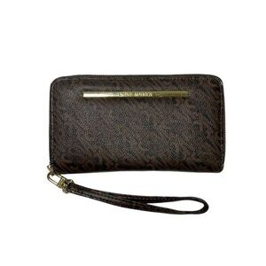 Steve Madden Wallet‎ Large Zip Around Brown Leather Gold Wristlet  Wrist Strap